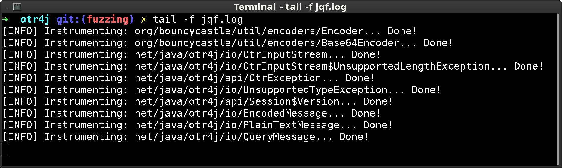 JQF instrumentation during fuzzing run